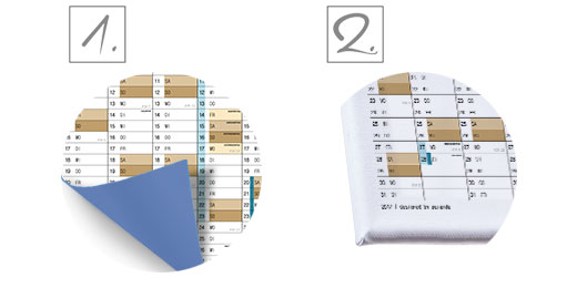 purDATE Wandkalender Affichenpapier vs Leinwandbindung