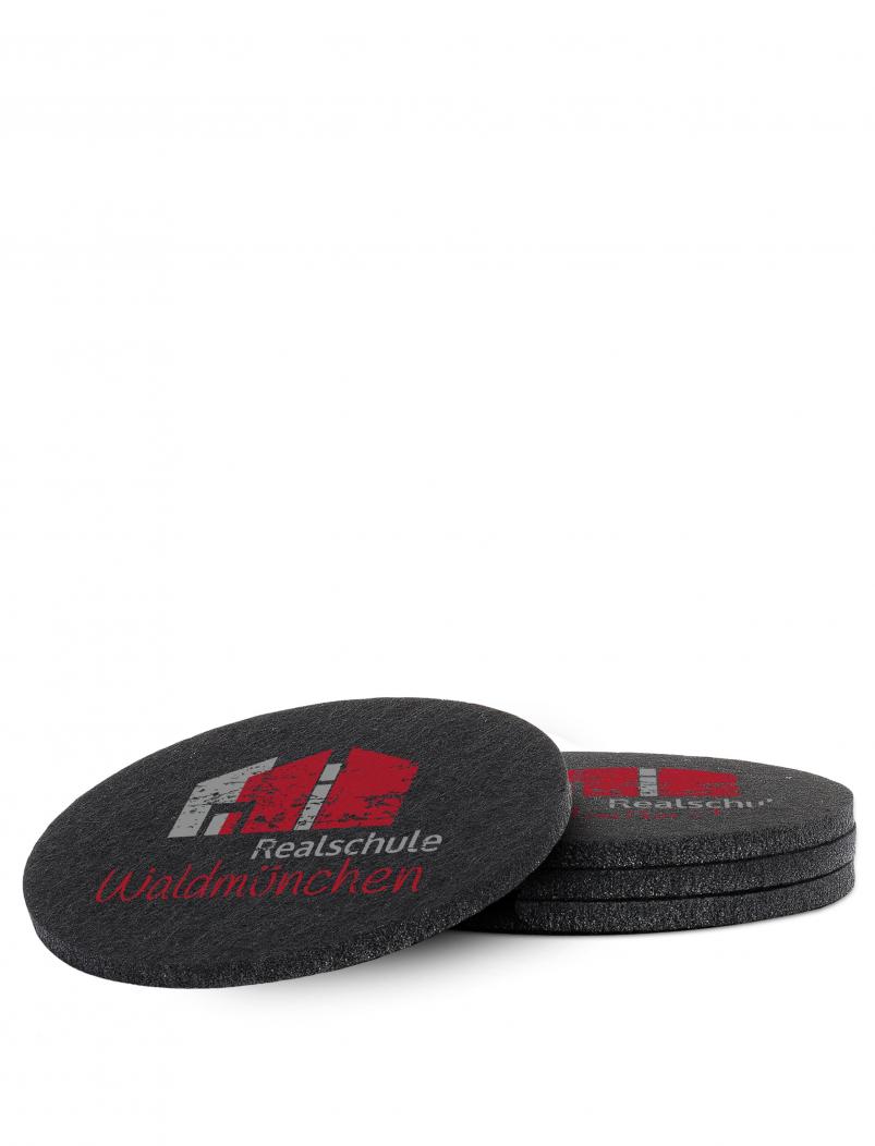 Untersetzer aus Filz REALSCHULE WALDMÜNCHEN - 10 cm - schwarz - schräg