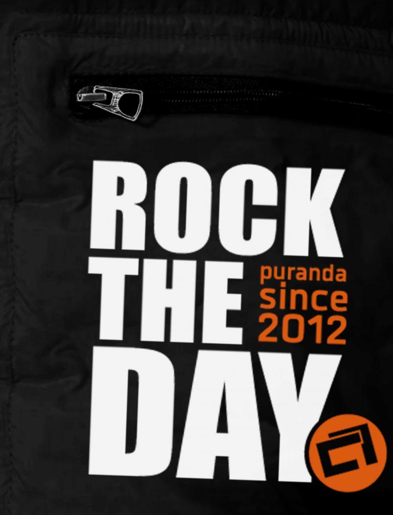 Daunenjacke Rock the Day - schwarz - Aufdruck