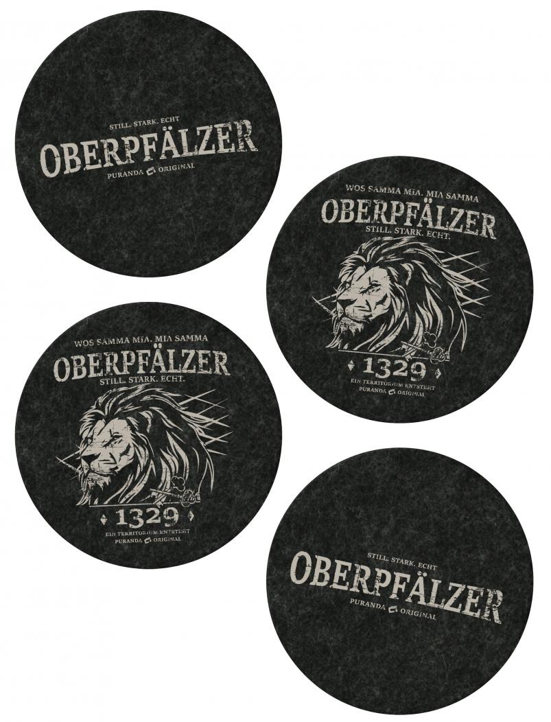 Untersetzer aus Filz OBERPFÄLZER - 10 cm - schwarz - 4er Set